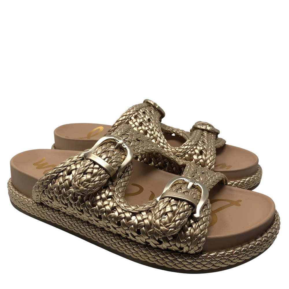 Sam Edelman Reid Slide Sandals Womens 9 Gold Braided Double Buckle Platform